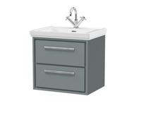 Balterley Longnor Modern Bathroom Wall Hung 2-Drawer Vanity Unit With Fireclay Basin, Coastal Grey, 600mm
