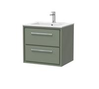 Balterley Longnor Modern Bathroom Wall Hung 2 Soft-Close Drawer Vanity Unit & Basin, Fern Green, 600mm