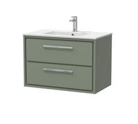 Balterley Longnor Modern Bathroom Wall Hung 2 Soft-Close Drawer Vanity Unit & Basin, Fern Green, 800mm