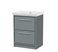 Balterley Longnor Modern Floor Standing 2-Drawer Bathroom Vanity With Fireclay Basin, Coastal Grey, 600mm