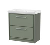 Balterley Longnor Modern Floor Standing 2-Drawer Bathroom Vanity With Fireclay Basin, Fern Green, 800mm