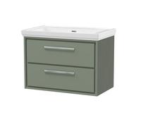 Balterley Longnor Modern Wall Hung 2-Drawer Bathroom Vanity With Fireclay Basin, Fern Green, 800mm