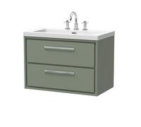 Balterley Longnor Modern Wall Hung 2-Drawer Bathroom Vanity With Fireclay Basin, Fern Green, 800mm