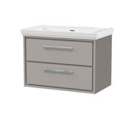 Balterley Longnor Modern Wall Hung 2-Drawer Bathroom Vanity With Fireclay Basin, Pebble Grey, 800mm