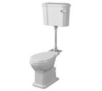 Balterley Low Level Toilet Pan, Cistern, Flush Pipe Kit & Soft Close Seat, Traditional Bathroom Toilet Unit, Round Seat Pan & Chrome Lever Handle Toilets for Bathrooms - 353 x 690 x 450mm (White)