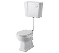 Balterley Low Level Toilet Pan, Cistern, Flush Pipe Kit & Soft Close Seat, Traditional Bathroom Toilet Unit, Round Seat Pan & Chrome Lever Handle Toilets for Bathrooms - 370 x 515 x 466mm (White)