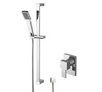 Balterley Manual Mixer Valve with Handheld Shower, Outlet Elbow, Rail & Holder, Square Handset, Single Knob Square Valve, Wall Mount, Shower Hose and Head Set for Bathroom - 660 x 70 x 700mm (Chrome)