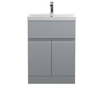 Balterley Mavesyn Contemporary 2 Door 1 Drawer Floor Standing Vanity Unit With Thin Edge Basin, Satin Grey, 600mm