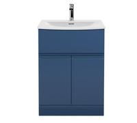 Mavesyn Contemporary 2 Door 1 Drawer Floor Standing Vanity Unit with Curved Basin, Dark Blue, 600mm