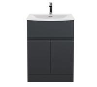 Balterley Mavesyn Contemporary 2 Door 1 Drawer Floor Standing Vanity Unit With Curved Basin, Dark Grey, 600mm