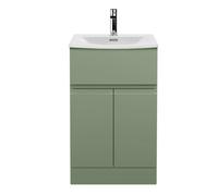 Balterley Mavesyn Contemporary 2 Door 1 Drawer Floor Standing Vanity Unit With Curved Basin, Satin Green, 500mm