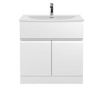 Mavesyn Contemporary 2 Door 1 Drawer Floor Standing Vanity Unit with Curved Basin, Satin White, 800mm