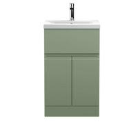 Balterley Mavesyn Contemporary 2 Door 1 Drawer Floor Standing Vanity Unit With Mid-Edge Basin, Satin Green, 500mm