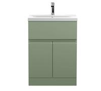 Balterley Mavesyn Contemporary 2 Door 1 Drawer Floor Standing Vanity Unit With Mid-Edge Basin, Satin Green, 600mm