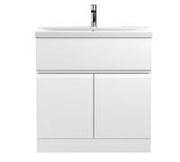 Mavesyn Contemporary 2 Door 1 Drawer Floor Standing Vanity Unit with Mid-Edge Basin, Satin White, 800mm