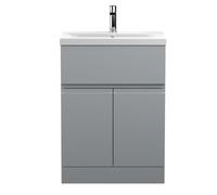 Mavesyn Contemporary 2 Door 1 Drawer Floor Standing Vanity Unit with Mid-Edge Basin, Satin Grey, 600mm
