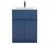Balterley Mavesyn Contemporary 2 Door 1 Drawer Floor Standing Vanity Unit With Minimalist Basin, Dark Blue, 600mm