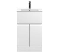 Balterley Mavesyn Contemporary 2 Door 1 Drawer Floor Standing Vanity Unit With Minimalist Basin, Satin White, 500mm
