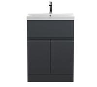 Balterley Mavesyn Contemporary 2 Door 1 Drawer Floor Standing Vanity Unit With Thin Edge Basin, Dark Grey, 600mm