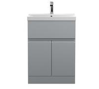 Balterley Mavesyn Contemporary 2 Door 1 Drawer Floor Standing Vanity Unit With Thin Edge Basin, Satin Grey, 600mm