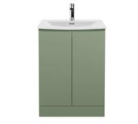 Mavesyn Contemporary 2 Door Floor Standing Vanity Unit with Curved Basin, Satin Green, 600mm