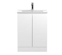 Balterley Mavesyn Contemporary 2 Door Floor Standing Vanity Unit With Minimalist Basin, Satin White, 600mm