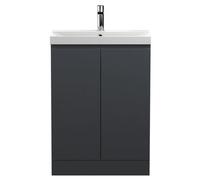 Mavesyn Contemporary 2 Door Floor Standing Vanity Unit with Thin Edge Basin, Dark Grey, 600mm