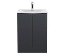 Mavesyn Contemporary 2 Door Floor Standing Vanity Unit with Curved Basin, Dark Grey, 600mm