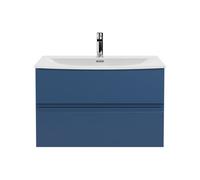 Balterley Mavesyn Contemporary 2 Drawer Wall Hung Vanity Unit With Curved Basin, Dark Blue, 800mm