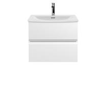 Balterley Mavesyn Contemporary 2 Drawer Wall Hung Vanity Unit With Curved Basin, Satin White, 600mm