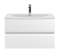 Mavesyn Contemporary 2 Drawer Wall Hung Vanity Unit with Curved Basin, Satin White, 800mm