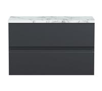Balterley Mavesyn Contemporary 2 Drawer Wall Hung Vanity Unit With Laminate Worktop, Dark Grey, 800mm