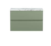 Balterley Mavesyn Contemporary 2 Drawer Wall Hung Vanity Unit With Laminate Worktop, Satin Green, 800mm