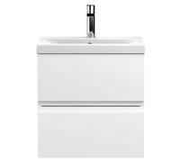Mavesyn Contemporary 2 Drawer Wall Hung Vanity Unit with Mid-Edge Basin, Satin White, 500mm