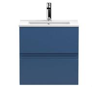 Balterley Mavesyn Contemporary 2 Drawer Wall Hung Vanity Unit With Minimalist Basin, Dark Blue, 500mm