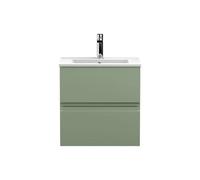 Balterley Mavesyn Contemporary 2 Drawer Wall Hung Vanity Unit With Minimalist Basin, Satin Green, 500mm
