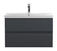 Balterley Mavesyn Contemporary 2 Drawer Wall Hung Vanity Unit With Thin Edge Basin, Dark Grey, 800mm