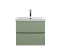 Mavesyn Contemporary 2 Drawer Wall Hung Vanity Unit with Thin Edge Basin, Satin Green, 600mm