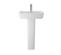 Balterley 550mm Bathroom Sink, Full Pedestal Ceramic Soft Square Bowl Bathroom Wash Basin Sink with Overflow, 1 Tap Hole, Floor Standing Basin Sinks for Cloakroom - 550 x 420 x 850mm (White)