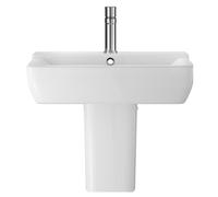 Balterley Meaford 1 Tap Hole Soft Square Ceramic Basin & Semi Pedestal, Modern Wall Hung Bathroom Sink, 550mm