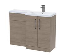 Balterley Mid Oak Bathroom Vanity Unit with Basin & WC, Brushed Pewter Handles, Right Hand, 1100mm x 390mm