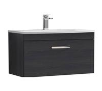 Millwich Contemporary 1 Drawer Wall Hung Vanity Unit with Curved Basin, Charcoal Black, 800mm