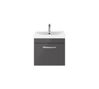 Millwich Contemporary 1 Drawer Wall Hung Vanity Unit with Thin Edge Basin, Gloss Grey, 500mm
