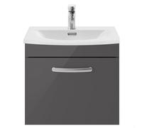 Millwich Contemporary 1 Drawer Wall Hung Vanity Unit with Curved Basin, Gloss Grey, 500mm