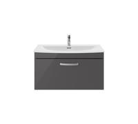 Millwich Contemporary 1 Drawer Wall Hung Vanity Unit with Curved Basin, Gloss Grey, 800mm