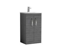 Balterley Millwich Contemporary 2 Door Floor Standing Vanity Unit With Curved Basin, Anthracite Woodgrain, 500mm