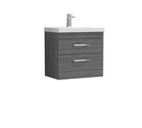 Millwich Contemporary 2 Drawer Wall Hung Vanity Unit with Thin Edge Basin, Anthracite Woodgrain, 600mm