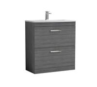 Balterley Millwich 2 Drawer Vanity Basin Unit, Anthracite Woodgrain, 800mm in Grey Balterley Grey