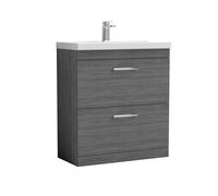 Balterley Millwich 2 Drawer Vanity Basin Unit, Anthracite Woodgrain, 800mm in Grey Balterley Grey