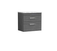 Balterley Millwich 2 Drawer Wall Hung Vanity Unit, Anthracite Woodgrain, 600mm in Grey Balterley Grey